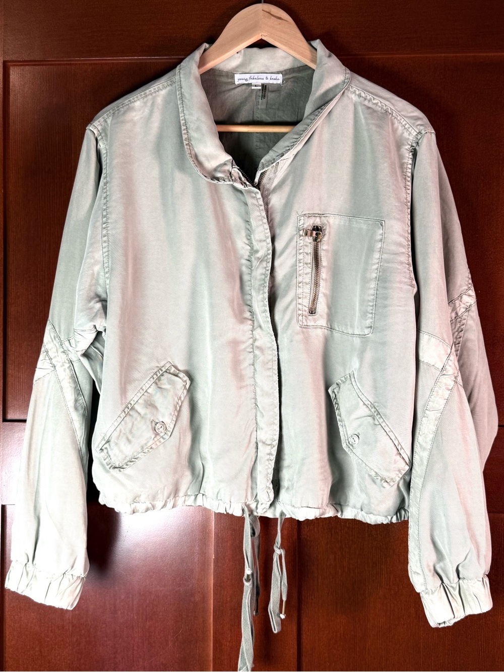 Young Fabulous & Broke Sage Green Tencel Utility Bomber Jacket L